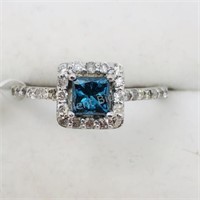 14K White Gold Blue Diamond 30 Diamond Ring