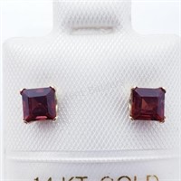 14K Yellow Gold Garnet Earrings