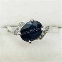 10K White Gold Sapphire 6 Diamond Ring