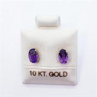 18K Yellow Gold Amethyst Stud Earrings