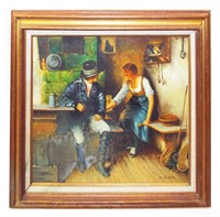 A. Huber Oil On Canvas Interior Scene