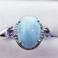 Silver Larimar Amethyst Ring