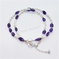 Silver Amethyst Cultured Pearl Necklace