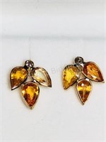 14K Yellow Gold Sapphire Diamond Earrings