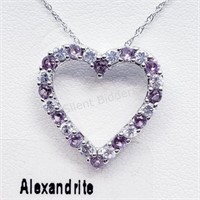 Silver Simulated Alexandrite Heart Shaped Necklace