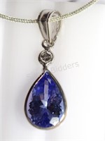 14K White Gold Tanzanite Diamond Pendant with Ster