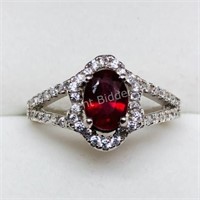 Silver &  Ruby Cubic Zirconia Ring