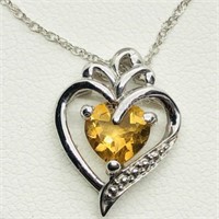 Silver Citrine Heart Shaped Necklace