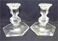 Pair Of Val St. Lambert Glass Candle Sticks