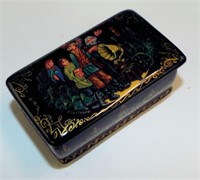 Russian Black Lacquer Hand Pained Trinket Box