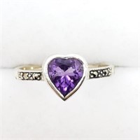 Sterling Silver Heart Shaped Amethyst Ring