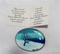 Hand Painted Enamel Brooch - Signed Garant