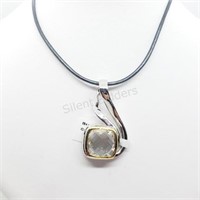 Rhodium Plated Crystal Pendant Necklace