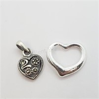 Sterling Silver Lot Of 2 Heart Pendants Pendant