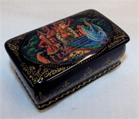 Russian Black Lacquer Hand Decorated Box
