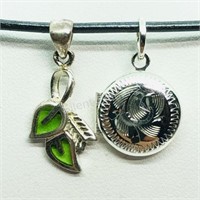 Sterling Silver Leaf And Locket Pendant With Cord