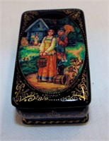 Russian Black Lacquer Hand Decorated Box