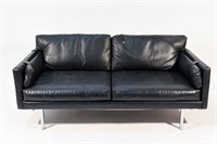 BLACK LEATHER OR VINYL MAURICE VALLENCY LOVE SEAT