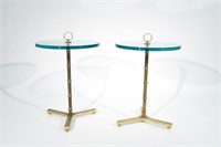 JACQUES ADNET STYLE BRASS AND GLASS END TABLES