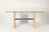 PACE STYLE MARBLE GLASS & CHROME CONSOLE TABLE