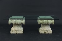 CLASSICAL STYLE STONE AND GLASS COFFEE TABLE