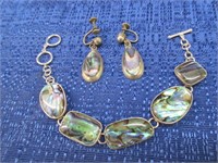 nice sterling-abalone bracelet & earrings set