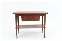 DANISH TEAK ROLLING SEWING TABLE