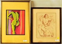 Two Modern Framed Artworks Depicting Nudes