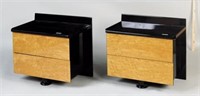 Pair Modernist Black Lacquer/Maple Night Tables