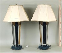 Pair Modernist Neoclassical Style Chrome Lamps