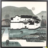 Asian School, "House in Landscape" Ink/WC/P