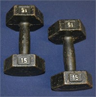2pc Set 15lb Cast Iron Dumb Bells