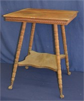 Late 1800's Glass Ball Claw Foot Oak Side Table