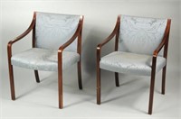 Pair Mid-Century Laminated Wood Arm Chairs