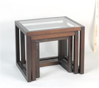Three Modern Wood/Glass Nesting Tables