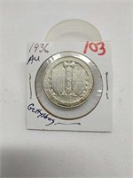 1936 Gettysburg commemorative half-dollar AU