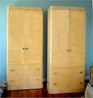 Striking Pair Modern Tiger Maple Dressing Cabinets