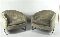 Pair Milo Baughman Chrome Base Salon Chairs