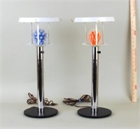Pair Modernist Chrome & White Metal Table Lamps