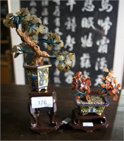 2 x miniature cloisonne pots with plants made from