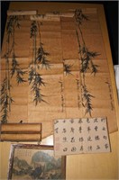 4 x unframed bamboo scroll paintings, AF, with