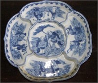 Blue & white lobed condiment serving tray,