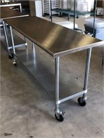 6ft Stainless Steel  Rolling Prep Table