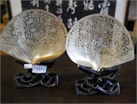 Pair of pierced & carved mother of pearl shells,