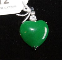 Chinese Heart Shaped Green jade pendant, white