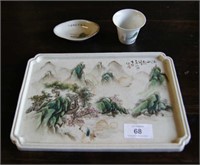 Ceramic famille verte tea tray decorated with