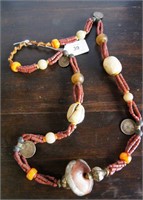 Tibetan Necklace with large amber pendant,