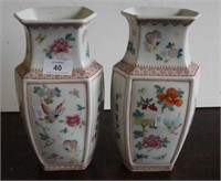 Pair of hexagonal shaped famille rose vases