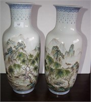 Pair of Republic Famille Verte Landscape Vases,