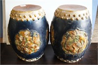 Pair of Tang Sancai Pottery Drum Stools,